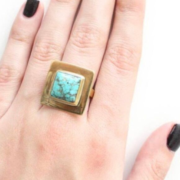 NEW Jens Pirate Booty Sz 7 8 Square Gold Turquoise Boho Dakota SouthWestern - Picture 1 of 6